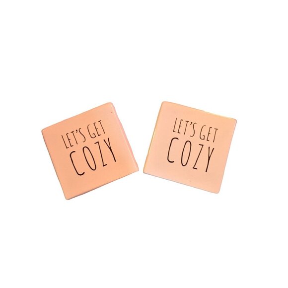 Lets Get Cozy Ceramic SquareTabletop Sign Decor Set Of 2 - Picture 1 of 5